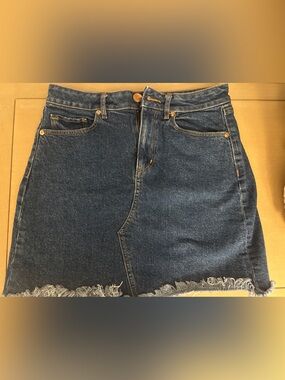 LOFT Dark Blue Denim Frayed Hem Mini Skirt